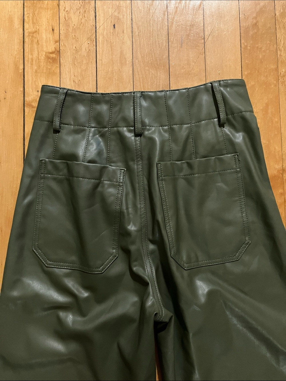 Maeve Colette Wide Leg Faux Cegan Leather Olive Green Cropped Pants 26 Tall - Picture 11 of 11
